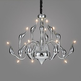 Candelabru din metal galvanizat cromat modern, argintiu, cu 15 lumini
