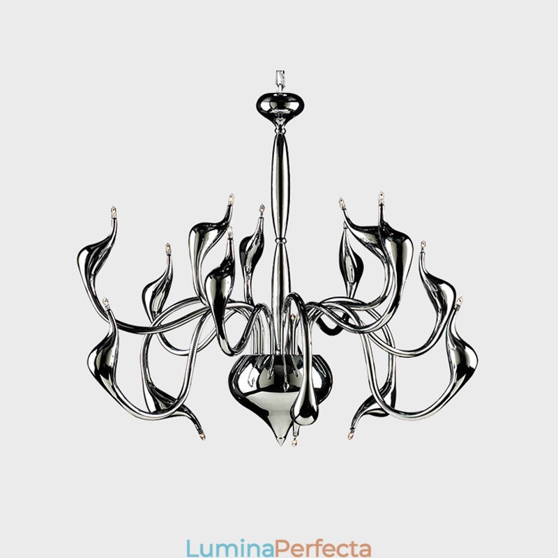 Candelabru din metal galvanizat cromat modern, argintiu, cu 15 lumini