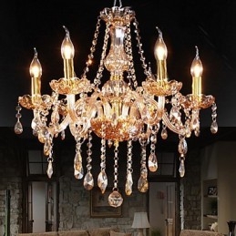 Candelabru elegant din cristal chihlimbar 6 lumini pentru casă