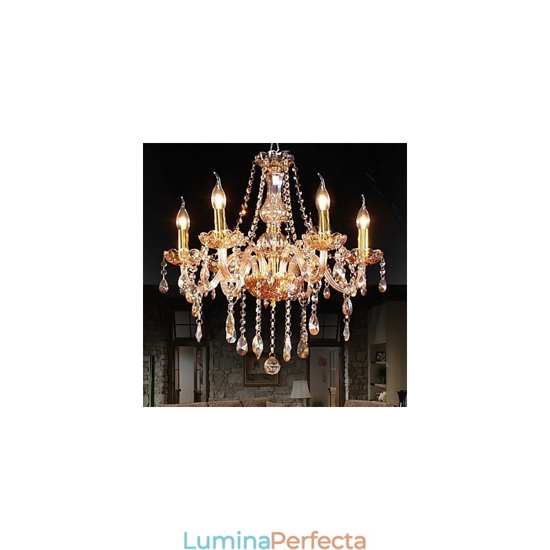 Candelabru elegant din cristal chihlimbar 6 lumini pentru casă