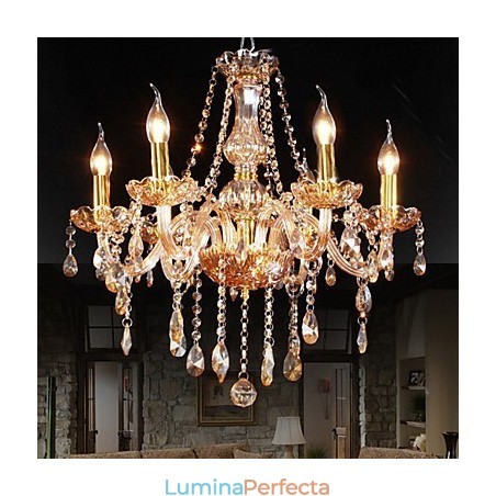 Candelabru elegant din cristal chihlimbar 6 lumini pentru casă Candelabru elegant din cristal chihlimbar 6 lumini pentru casă