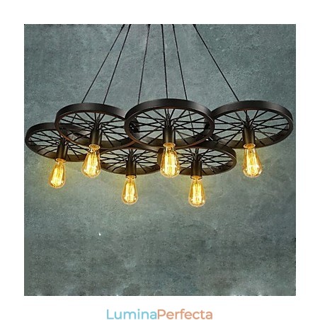 Pendant Loft Candelabru roată Rustic Vintage Retro Country Dining Metal+Pictură Pendant Loft Candelabru roată Rustic Vintage Retro Country Dining Metal+Pictură