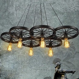 Pendant Loft Candelabru roată Rustic Vintage Retro Country Dining Metal+Pictură