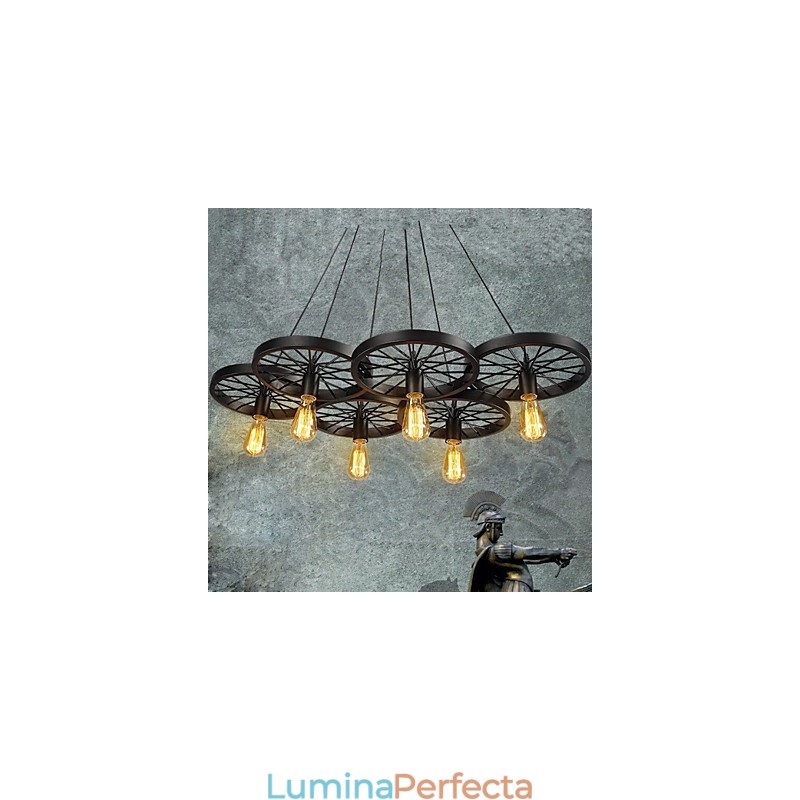 Pendant Loft Candelabru roată Rustic Vintage Retro Country Dining Metal+Pictură
