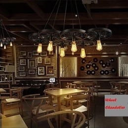 Pendant Loft Candelabru roată Rustic Vintage Retro Country Dining Metal+Pictură