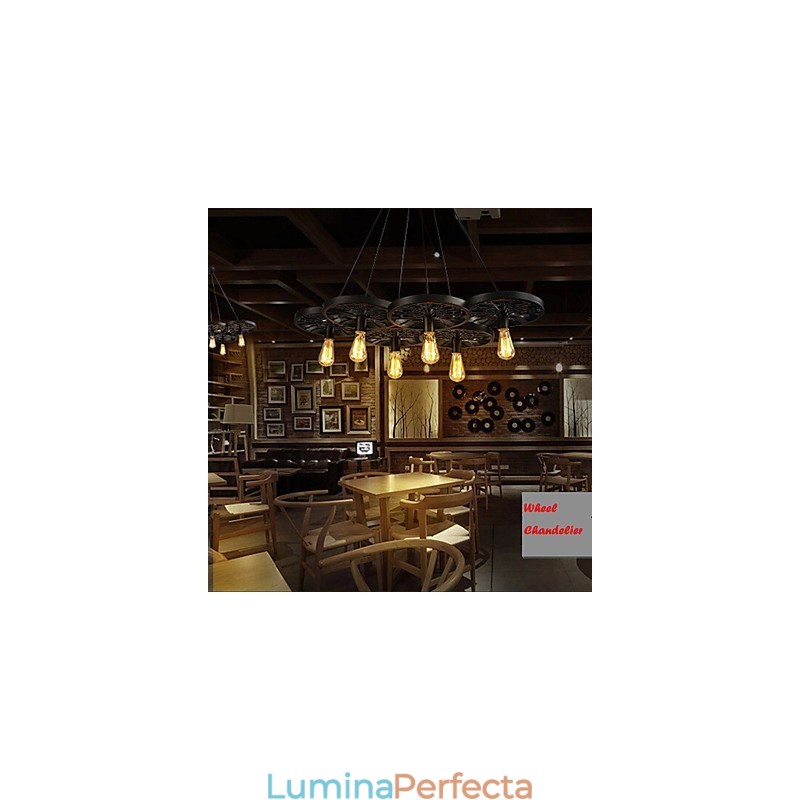 Pendant Loft Candelabru roată Rustic Vintage Retro Country Dining Metal+Pictură