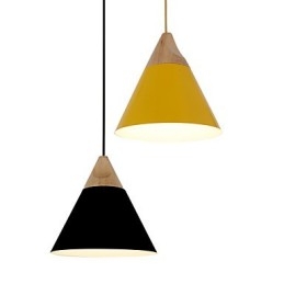 Lampă suspendată con mini artistică, 1 lumină, finisaj modern, simplitate, negru, alb, galben, aluminiu și lemn.