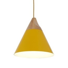 Lampă suspendată con mini artistică, 1 lumină, finisaj modern, simplitate, negru, alb, galben, aluminiu și lemn.
