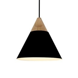 Lampă suspendată con mini artistică, 1 lumină, finisaj modern, simplitate, negru, alb, galben, aluminiu și lemn.