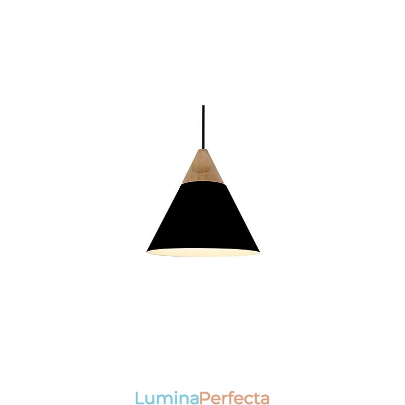 Lampă suspendată con mini artistică, 1 lumină, finisaj modern, simplitate, negru, alb, galben, aluminiu și lemn.