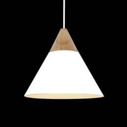 Lampă suspendată con mini artistică, 1 lumină, finisaj modern, simplitate, negru, alb, galben, aluminiu și lemn.