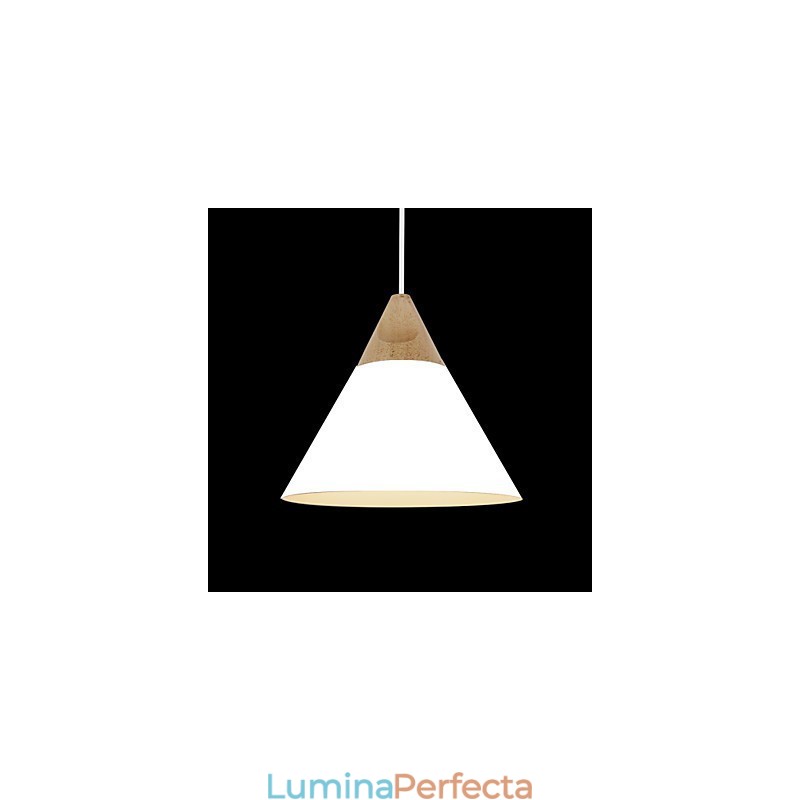 Lampă suspendată con mini artistică, 1 lumină, finisaj modern, simplitate, negru, alb, galben, aluminiu și lemn.