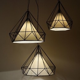 Lampă suspendată Diamond Mini 1 lumină Modern Simplicity, finisaj alb-negru, din pânză din oțel carbon