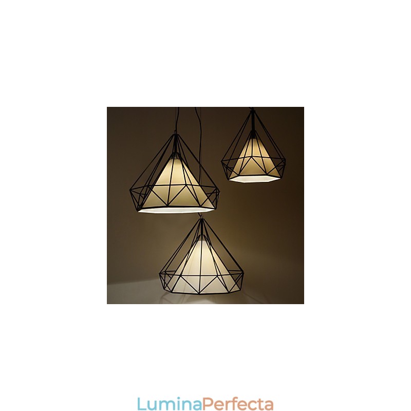 Lampă suspendată Diamond Mini 1 lumină Modern Simplicity, finisaj alb-negru, din pânză din oțel carbon