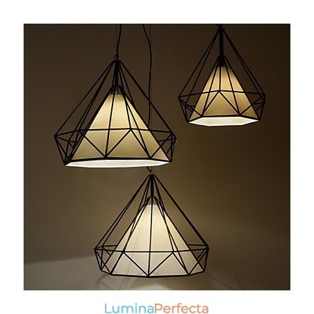 Lampă suspendată Diamond Mini 1 lumină Modern Simplicity, finisaj alb-negru, din pânză din oțel carbon