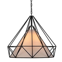 Lampă suspendată Diamond Mini 1 lumină Modern Simplicity, finisaj alb-negru, din pânză din oțel carbon