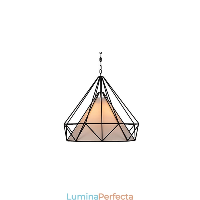 Lampă suspendată Diamond Mini 1 lumină Modern Simplicity, finisaj alb-negru, din pânză din oțel carbon