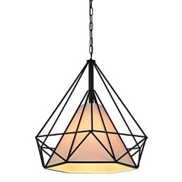 Lampă suspendată Diamond Mini 1 lumină Modern Simplicity, finisaj alb-negru, din pânză din oțel carbon