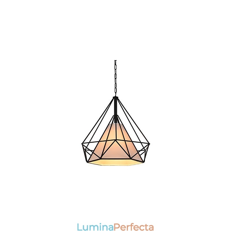 Lampă suspendată Diamond Mini 1 lumină Modern Simplicity, finisaj alb-negru, din pânză din oțel carbon