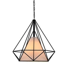 Lampă suspendată Diamond Mini 1 lumină Modern Simplicity, finisaj alb-negru, din pânză din oțel carbon