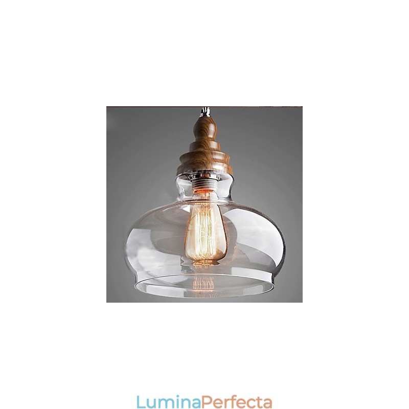 Lampă suspendată din cristal din lemn în stil vintage (dia 24 cm)